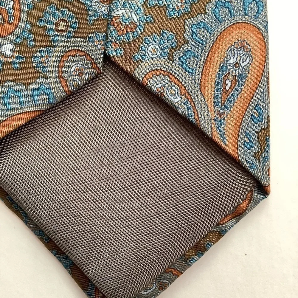 Mr Big 'n Tall Long Woven Silk Tie Brown Orange Slate Blue Paisley 63" - Picture 8 of 11